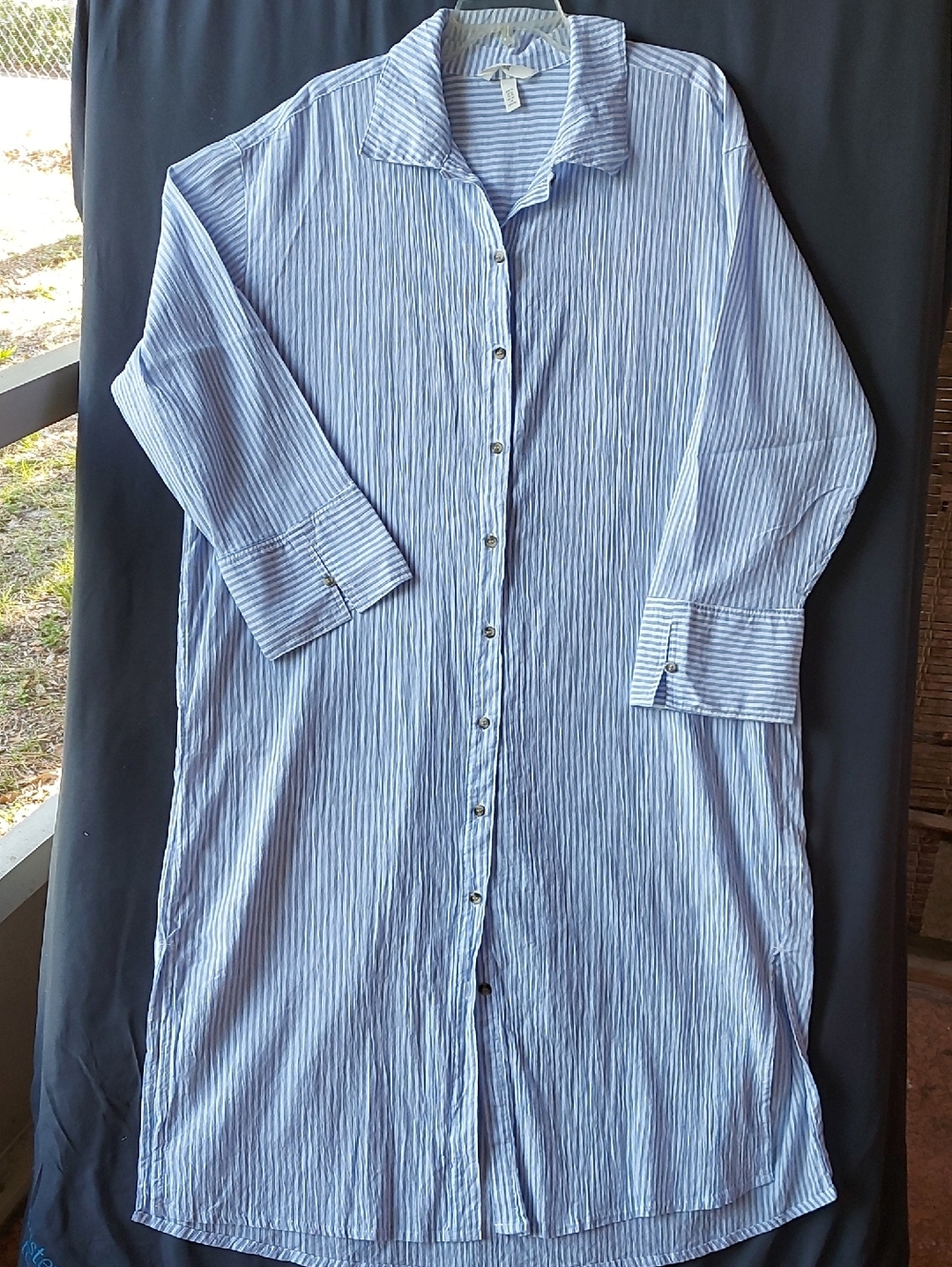 H&M  100% Cotton Blue and White Striped Long Button-Down Shirt
